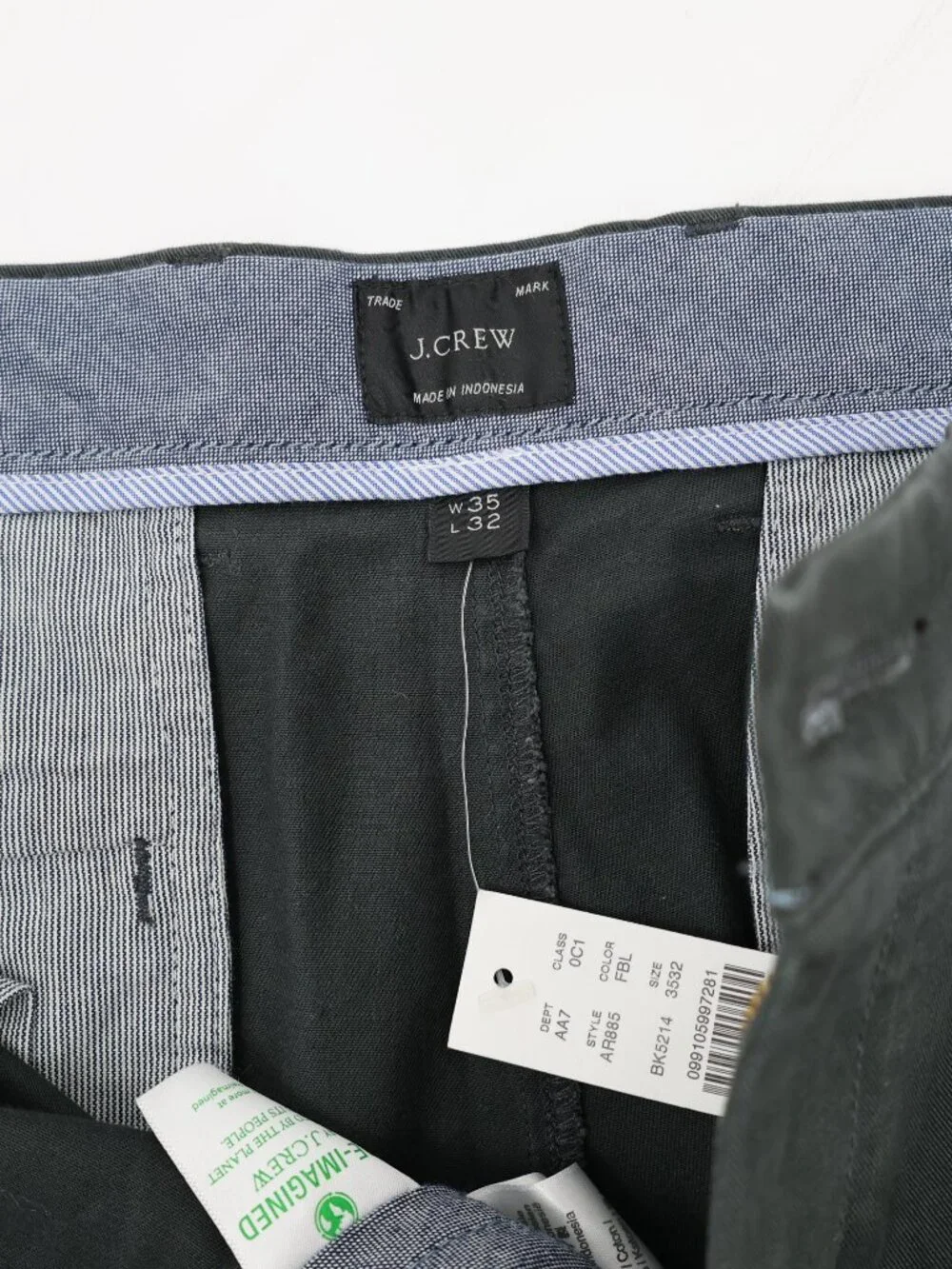 NWT J Crew Pants Men's 35 484 Slim Fit Cotton Stretch Chino Straight Leg Green